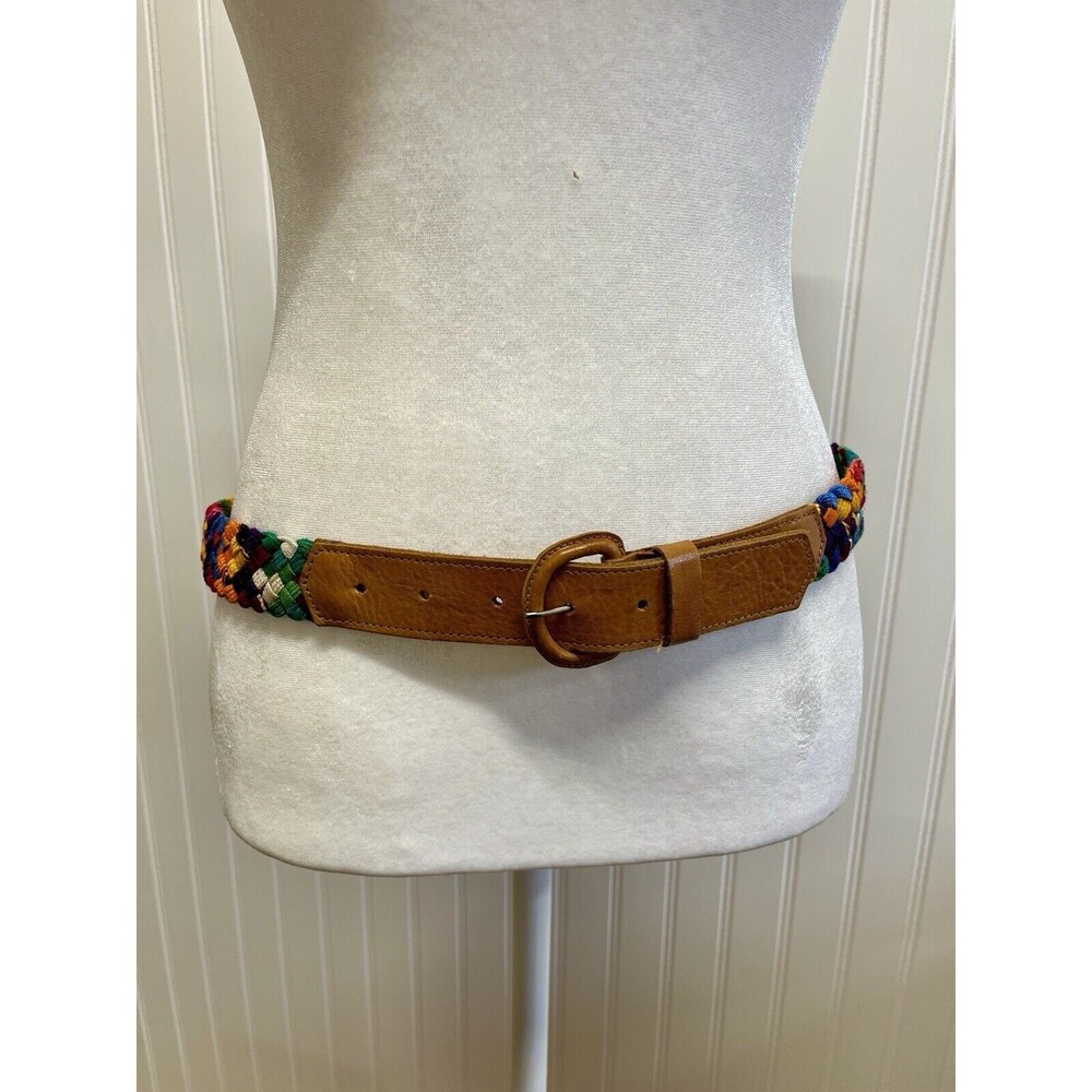 Colorful Woven Belt Multi Color with Leather buckle. Sz L 32' Made in Guatemala